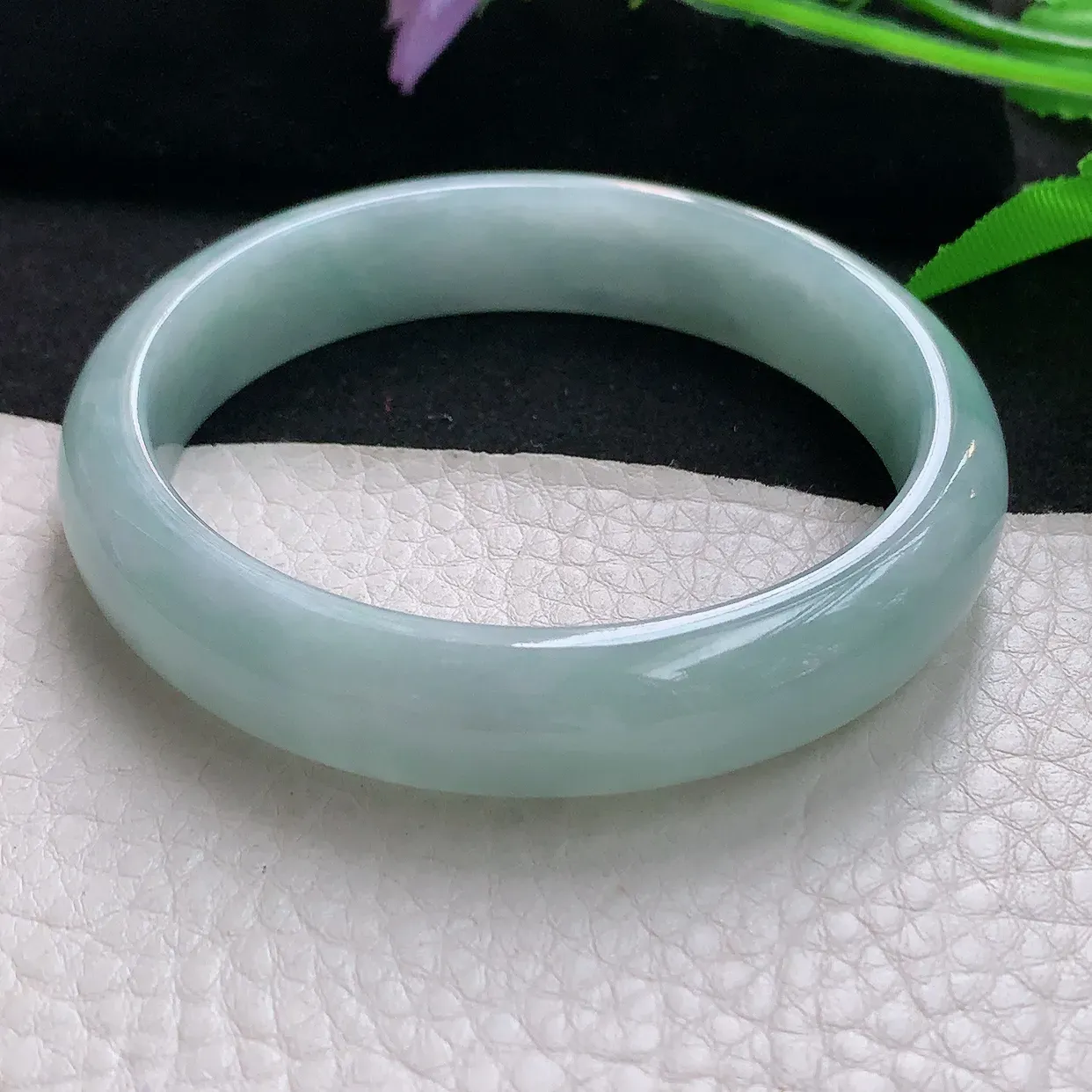 js自然光59*12.8*7.2平安镯 天然缅甸翡翠清韵正圈珠宝玉手镯