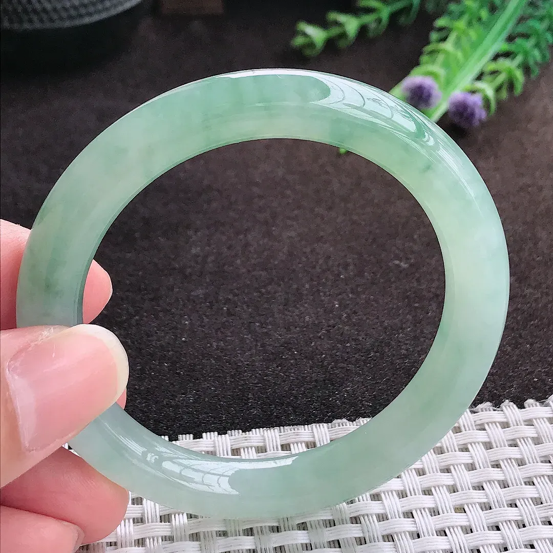 自然光52.5/9.2老坑冰胶果冻飘花圆条手镯翡翠玉镯手环