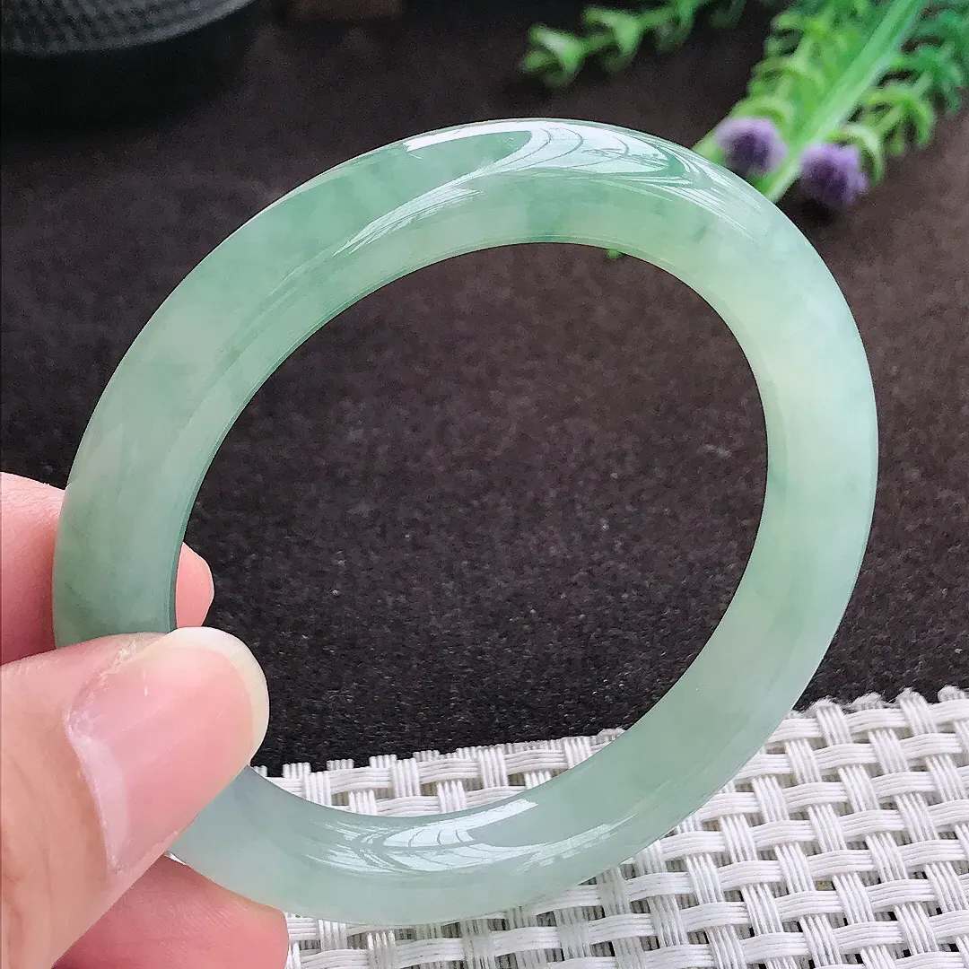 自然光52.5/9.2老坑冰胶果冻飘花圆条手镯翡翠玉镯手环