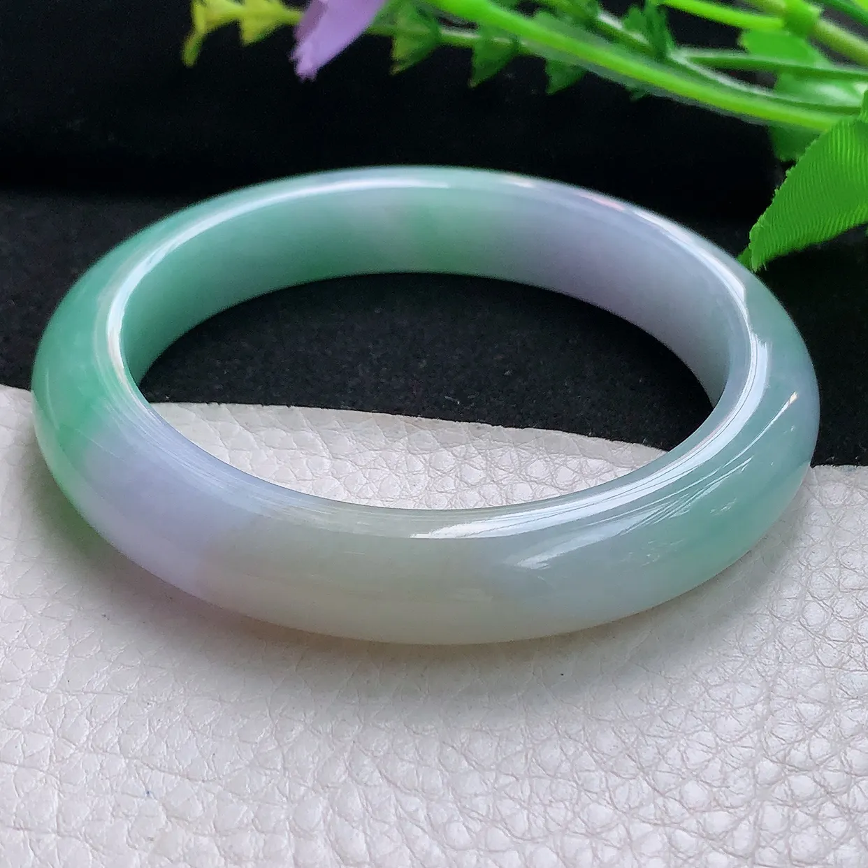 yh大圈口62.5*12.2*9.2平安镯 天然缅甸翡翠春带彩宽边珠宝玉手镯 玉手环