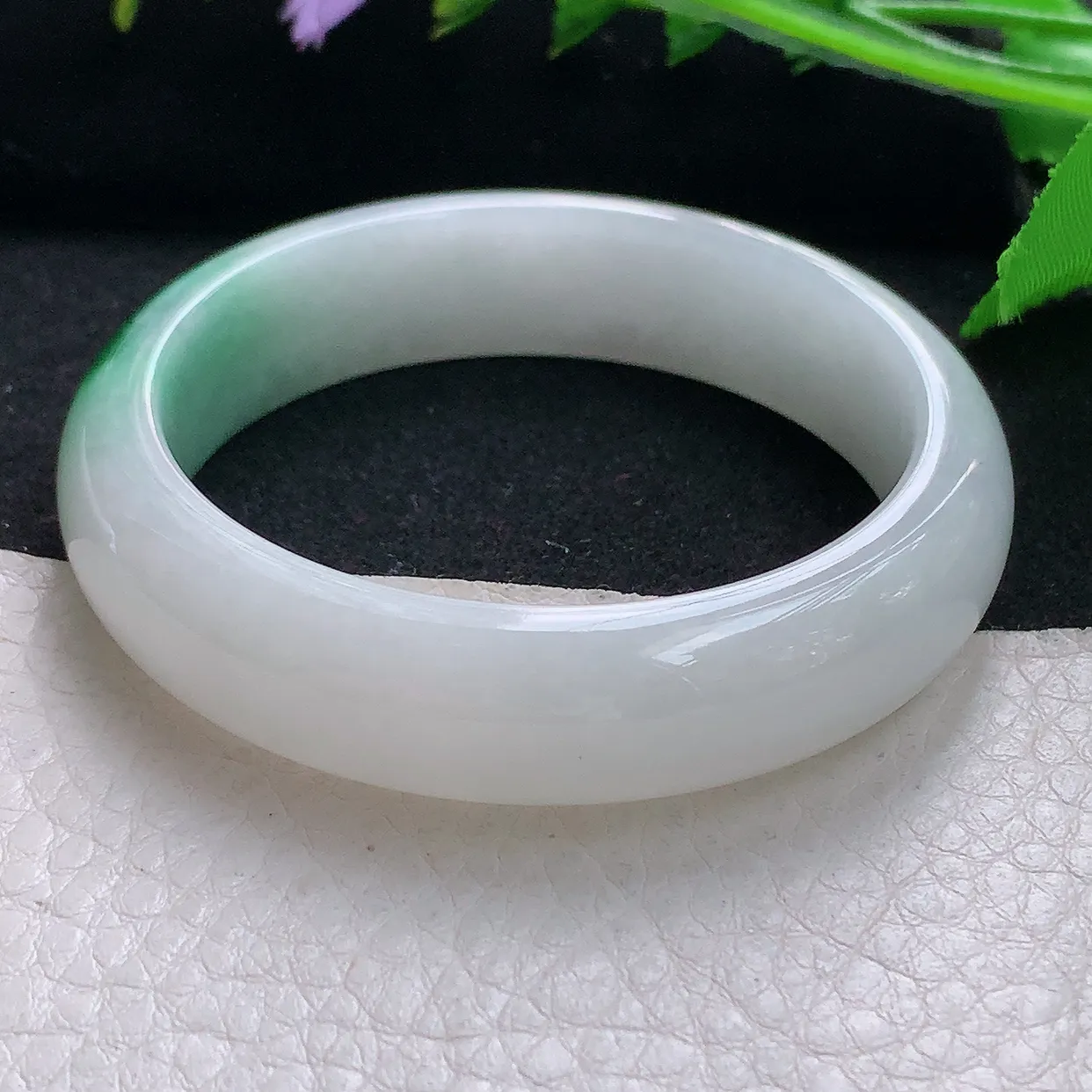 yh小圈口51.5*13.5*7.5平安镯 天然缅甸翡翠秀气飘绿宽边珠宝玉手镯 玉手环