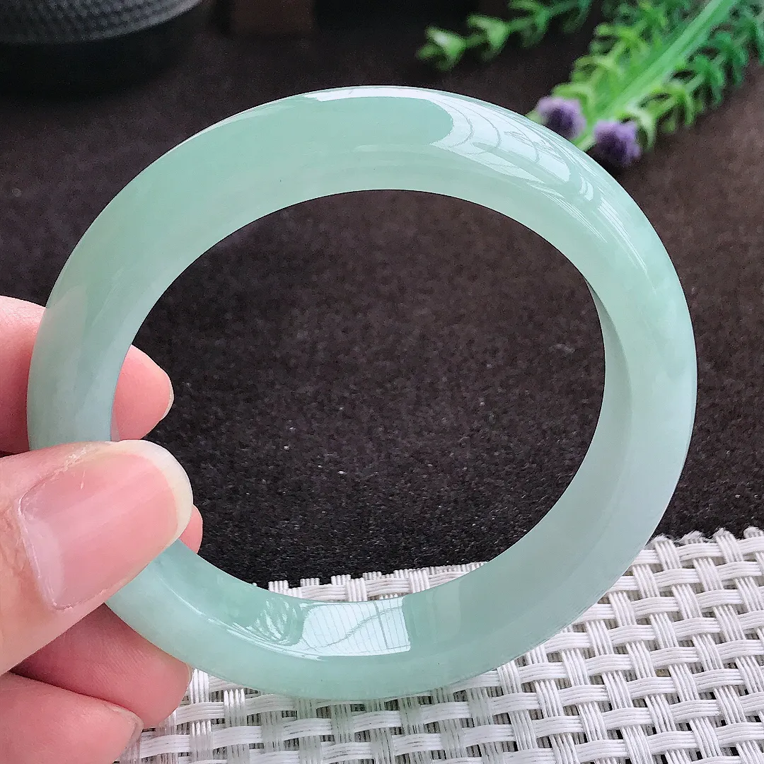 自然光56/12.3/9老坑冰胶水灵冰晴天空蓝手镯宽边翡翠玉镯手环