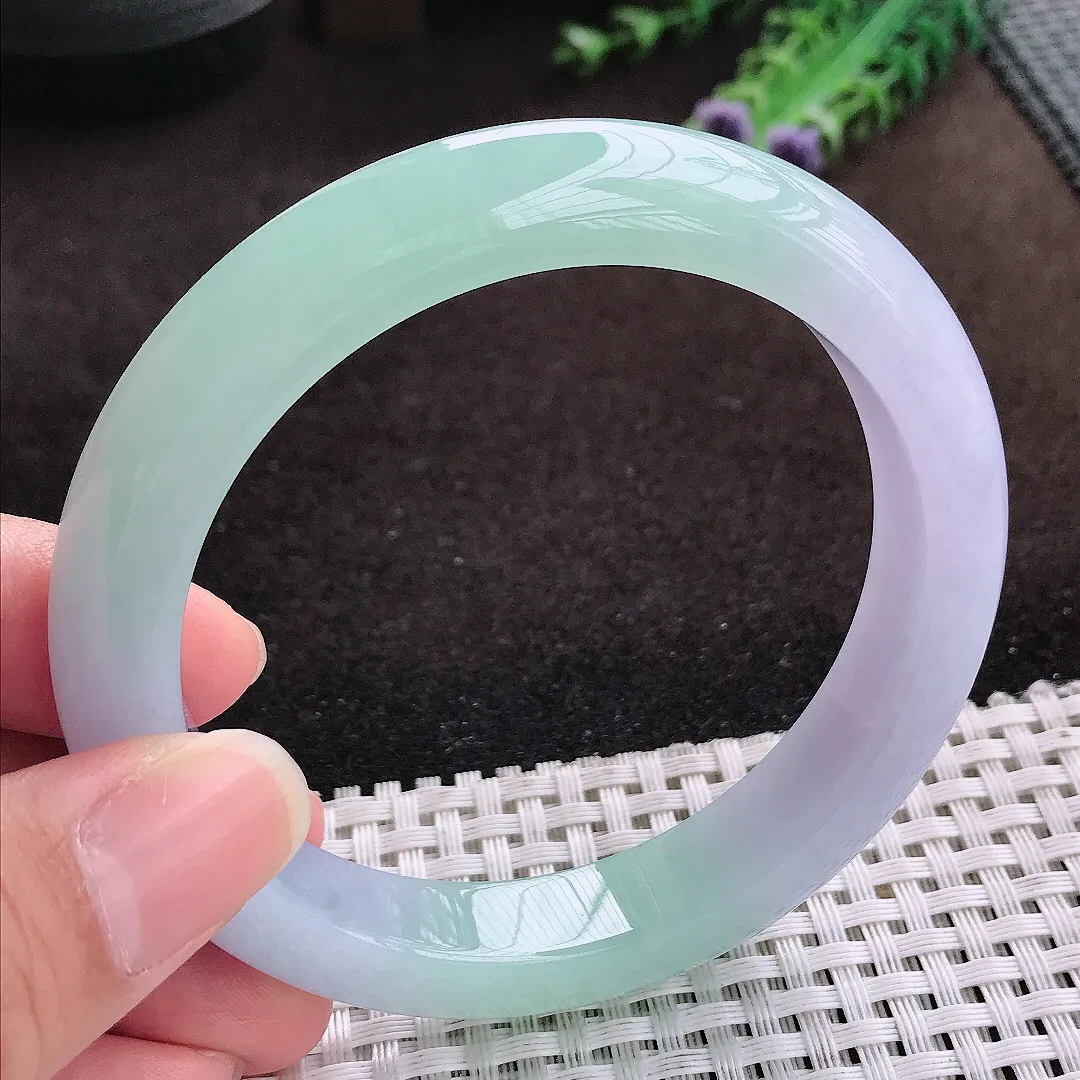 自然光60/11.8/9.2老坑冰胶果冻春带彩手镯宽边翡翠玉镯手环