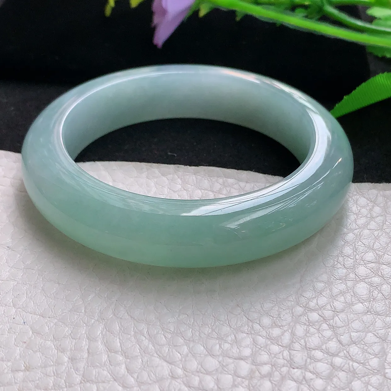 js自然光55.8*13.3*10.2平安镯 天然缅甸翡翠清新厚装正圈珠宝玉手镯