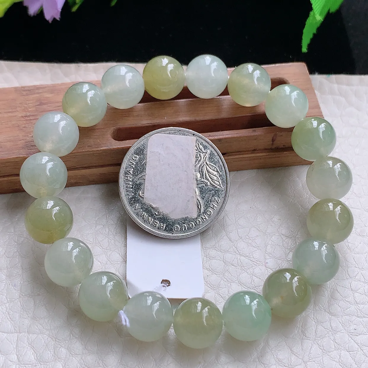 ss自然光9.8mm天然缅甸翡翠冰双彩9.8mm圆珠玉手链 玉手串