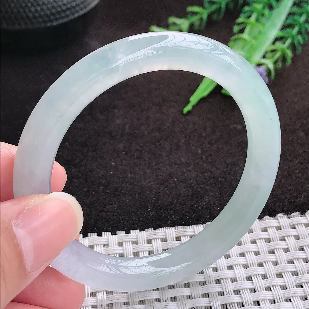 自然光51.5/8.6老坑冰透果冻胶冰晴圆条手镯翡翠玉镯手环小圈口
