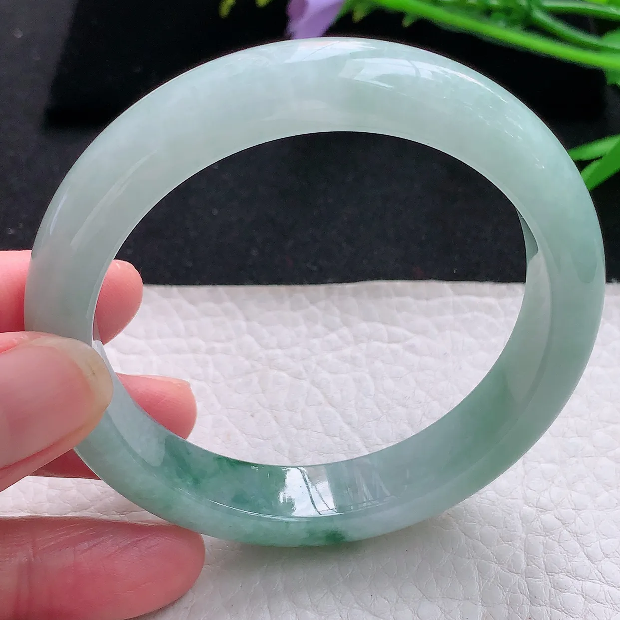 hy自然光57.5*12*8.2平安镯 天然缅甸翡翠飘花宽边珠宝玉手镯 玉手环