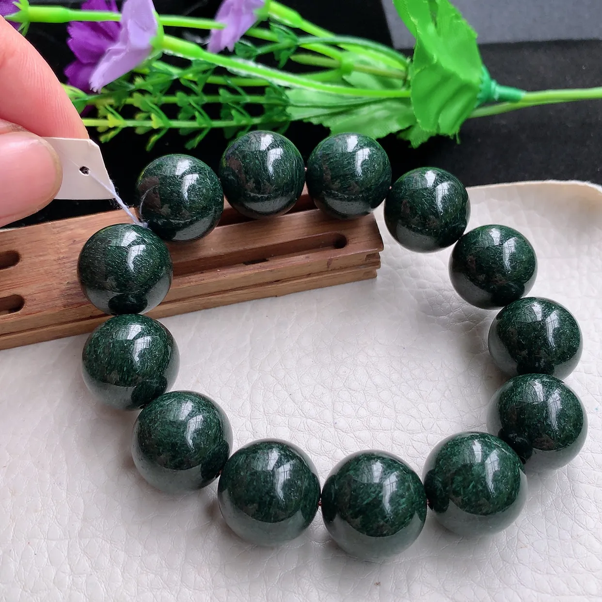 ss自然光18.2mm天然缅甸翡翠满绿大颗粒18.2mm圆珠玉手链 玉手串
