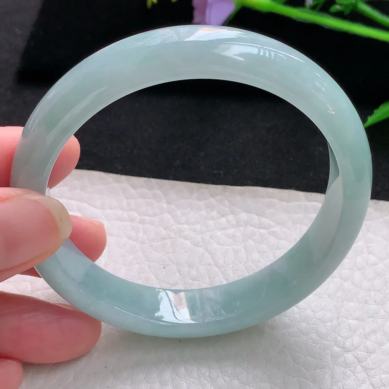 js自然光59*12.8*7.2平安镯 天然缅甸翡翠清韵正圈珠宝玉手镯