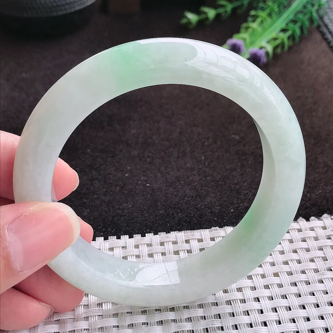 自然光57.8/12.7/9.7老坑冰润起胶冰晴手镯宽边翡翠玉镯手环