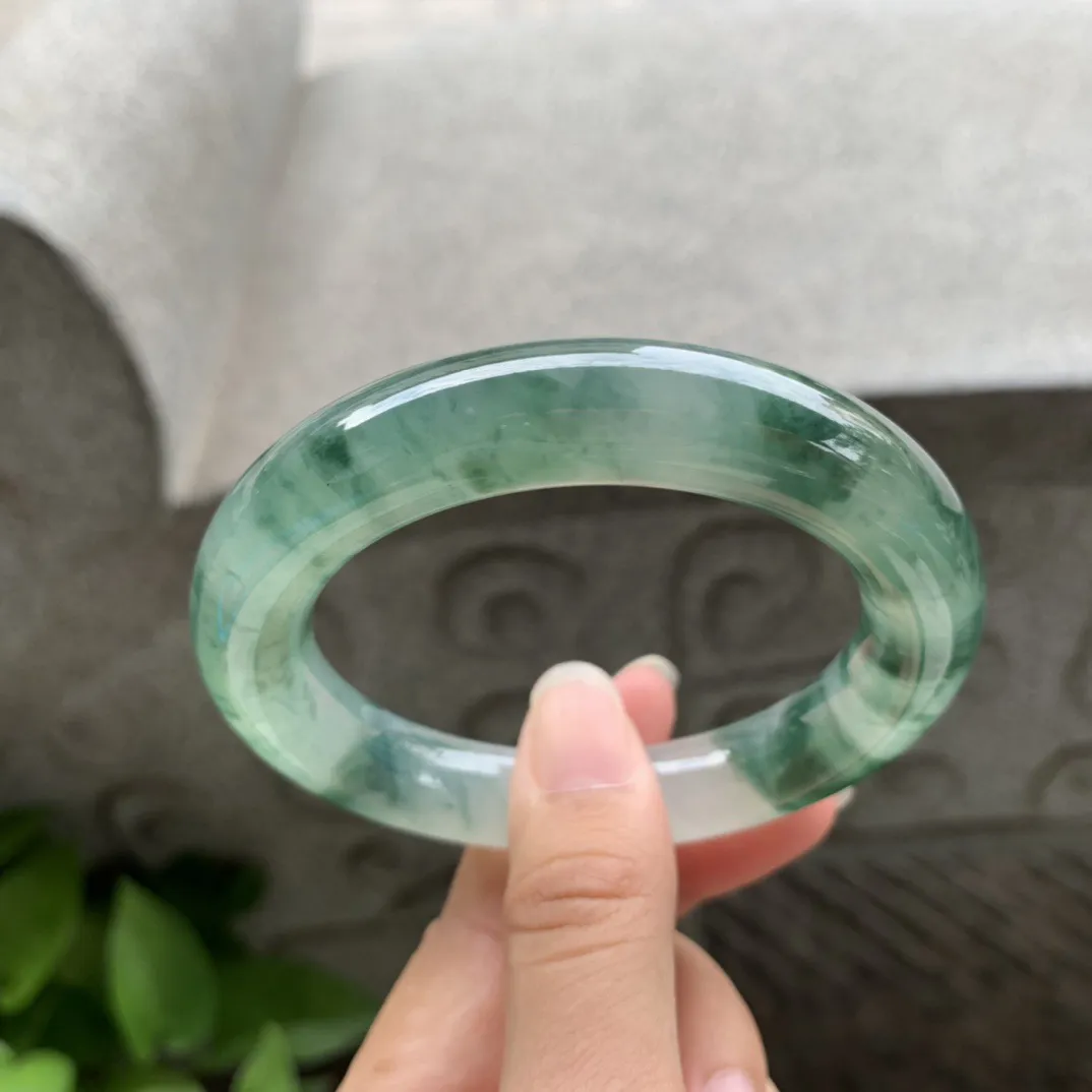 圈口 55-11.9【冰种飘花圆条手镯】圆条55 56可戴