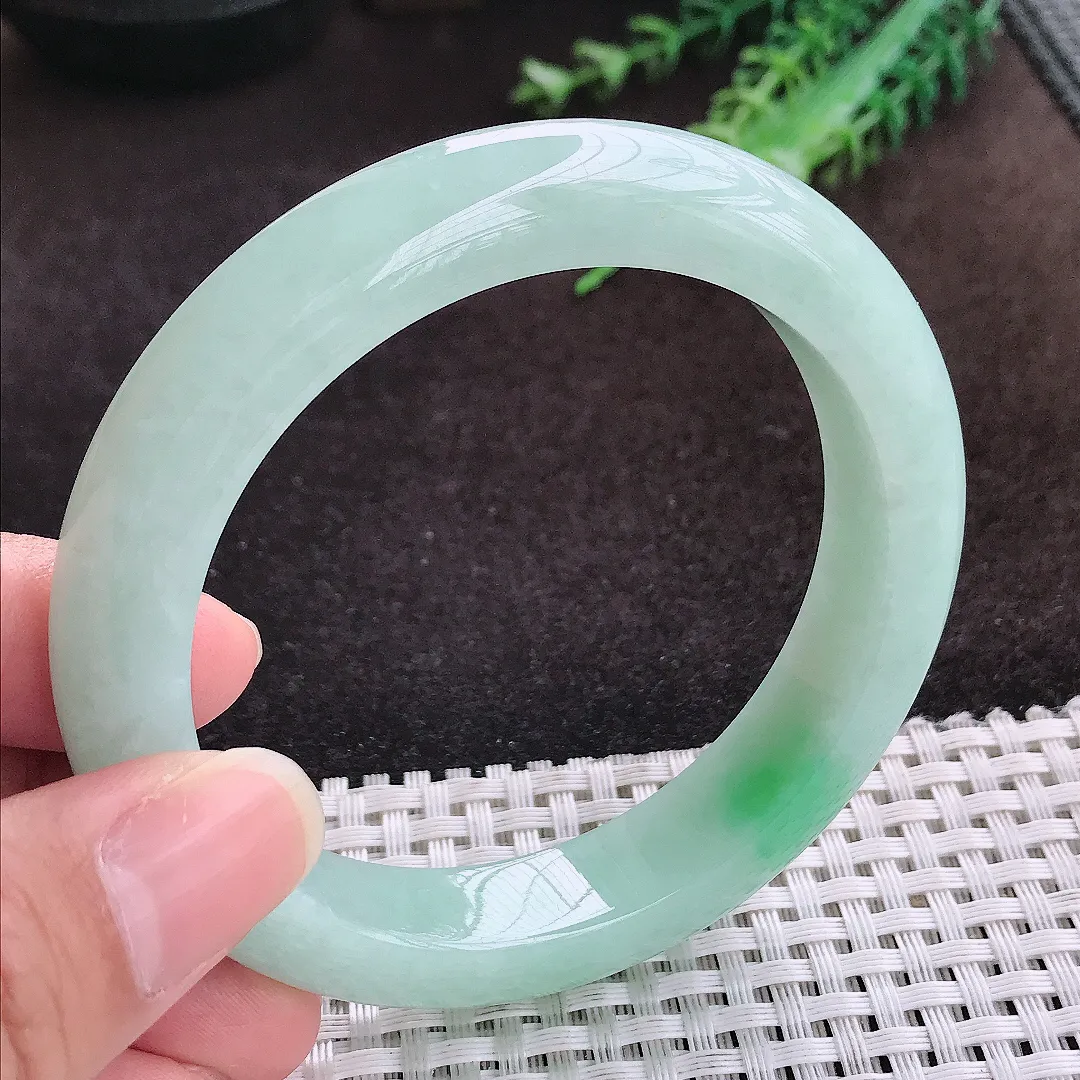 自然光58.5/12/9.3老坑冰润水灵冰晴绿手镯宽边翡翠玉镯手环