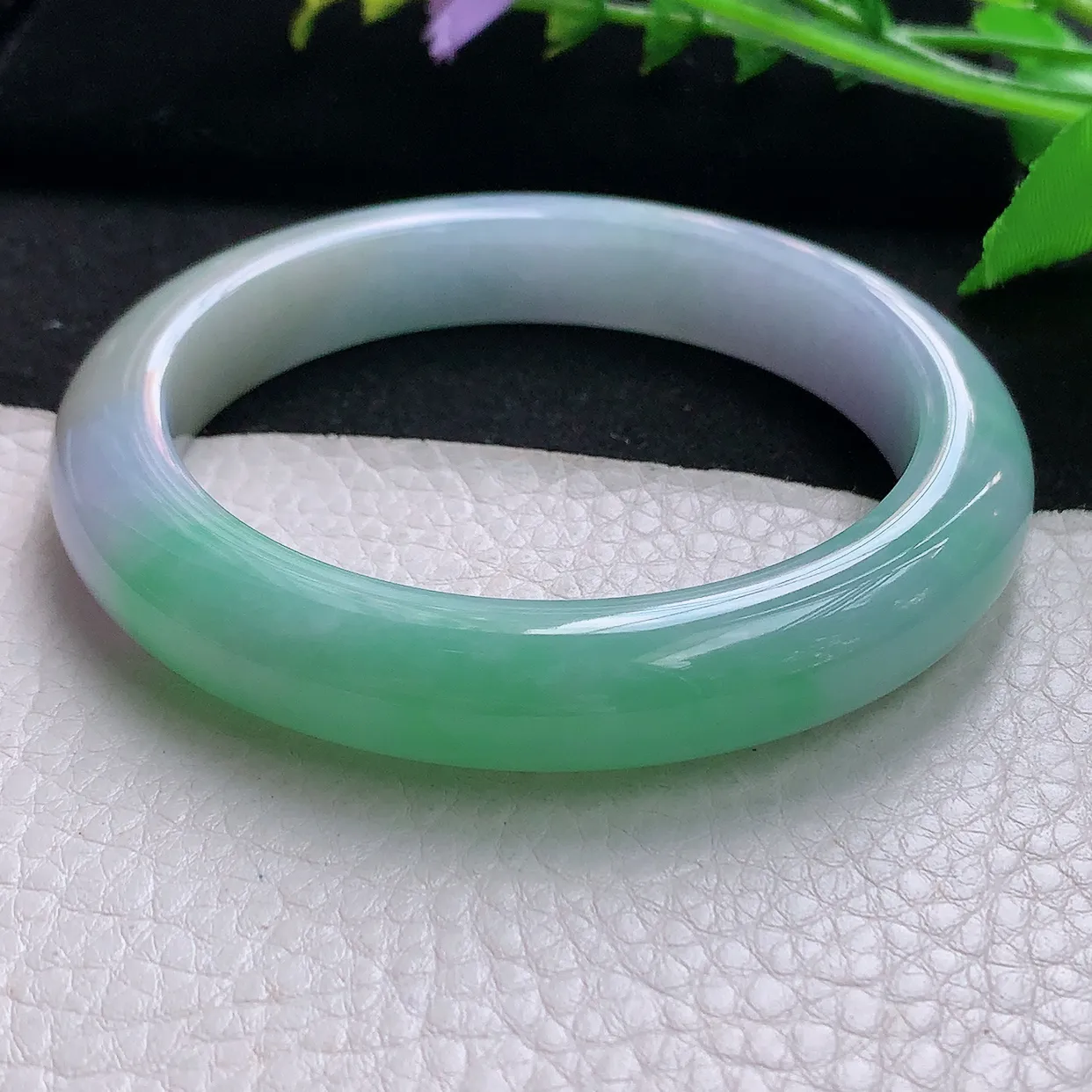 yh大圈口62.5*12.2*9.2平安镯 天然缅甸翡翠春带彩宽边珠宝玉手镯 玉手环