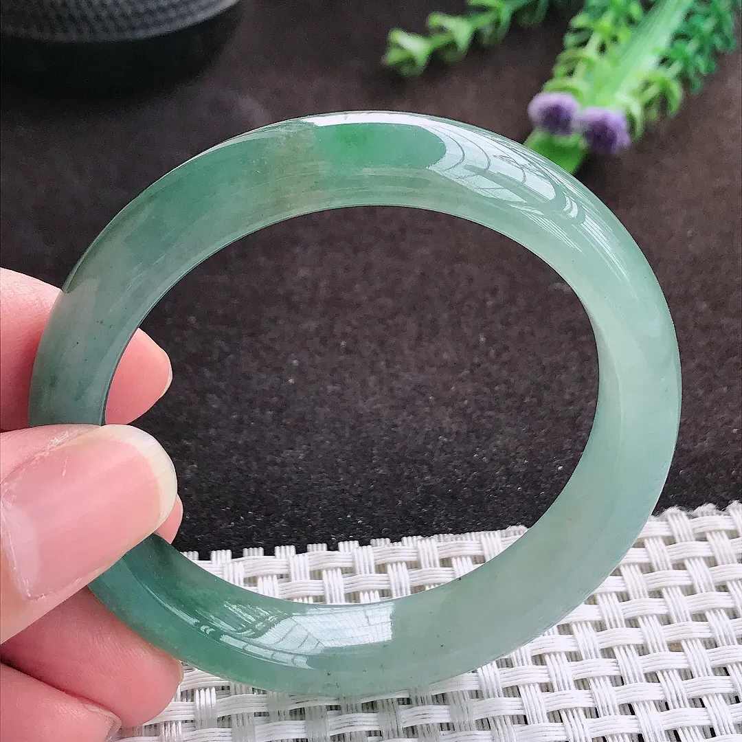 自然光53/11.6/7.9老坑冰胶水灵飘花手镯宽边翡翠玉镯手环