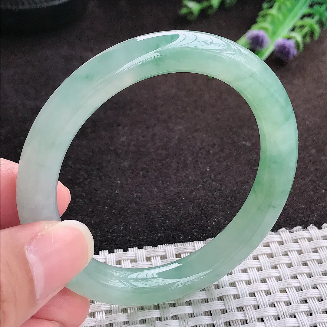 自然光52.5/9.2老坑冰胶果冻飘花圆条手镯翡翠玉镯手环