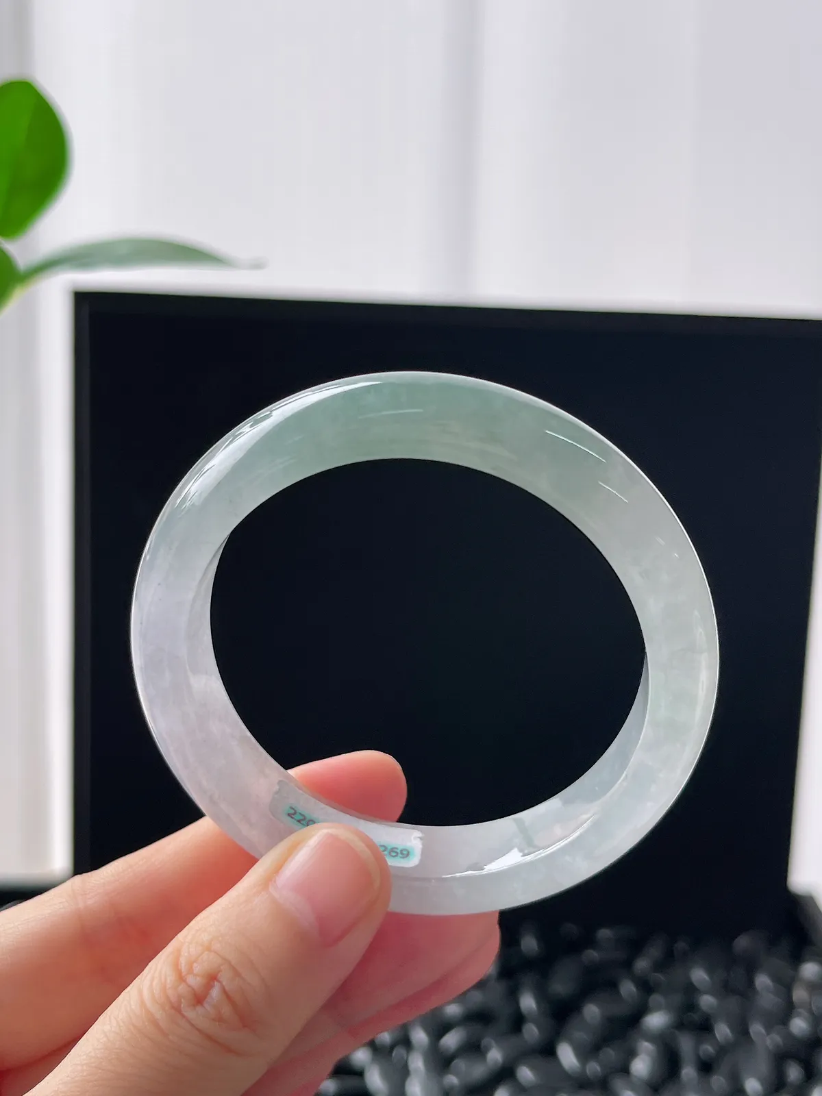 正圈51.8圈口，翡翠冰糯种浅绿色手镯