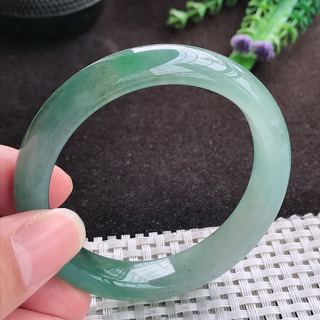 自然光53/11.6/7.9老坑冰胶水灵飘花手镯宽边翡翠玉镯手环