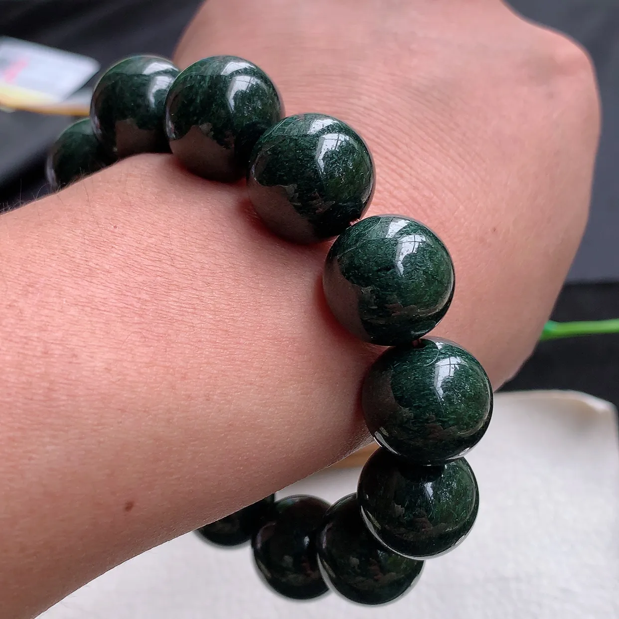 ss自然光18.2mm天然缅甸翡翠满绿大颗粒18.2mm圆珠玉手链 玉手串