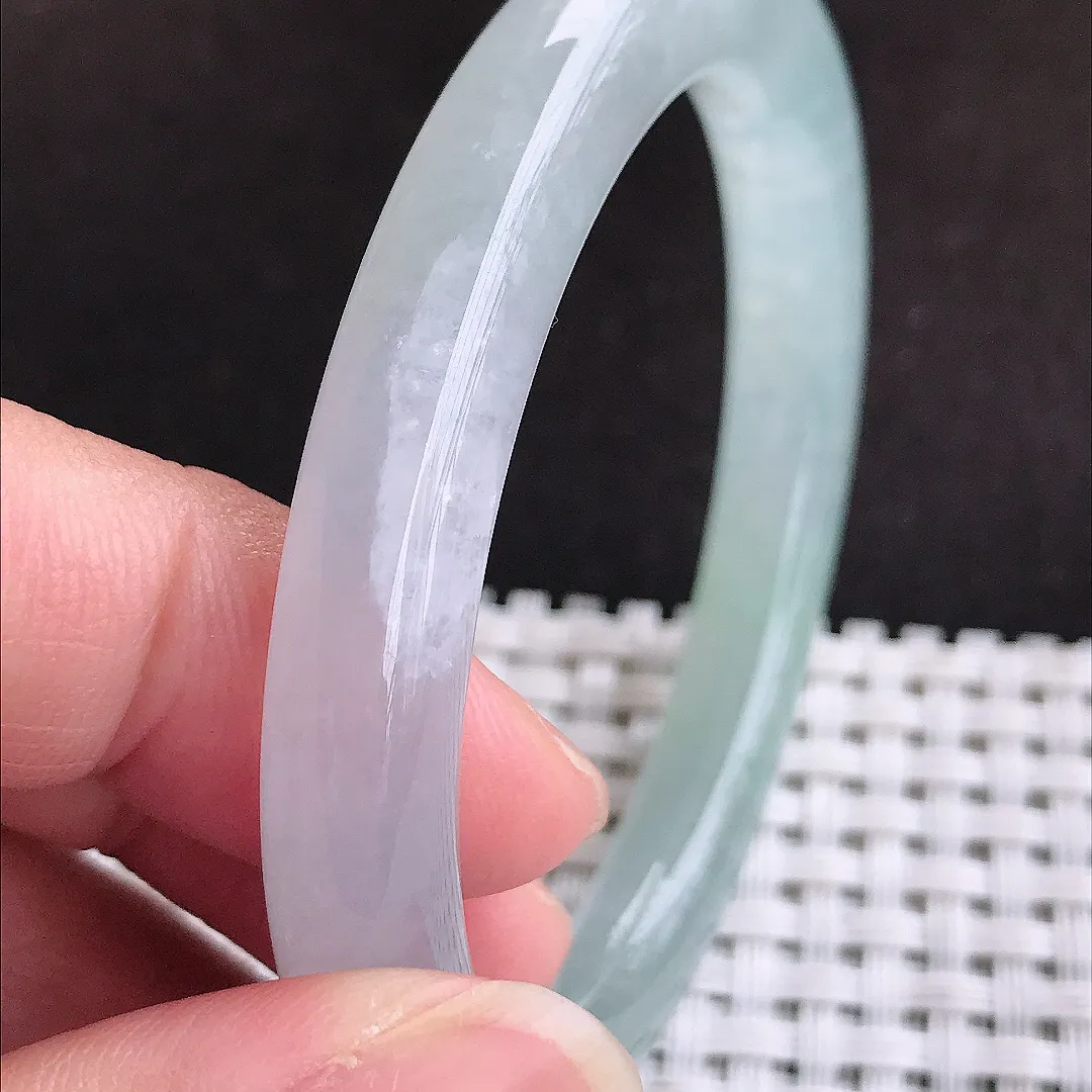 自然光51.5/8.6老坑冰透果冻胶冰晴圆条手镯翡翠玉镯手环小圈口