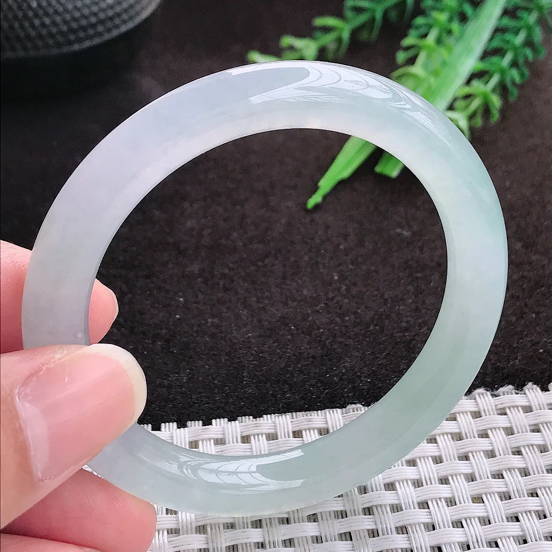 自然光51.5/8.6老坑冰透果冻胶冰晴圆条手镯翡翠玉镯手环小圈口