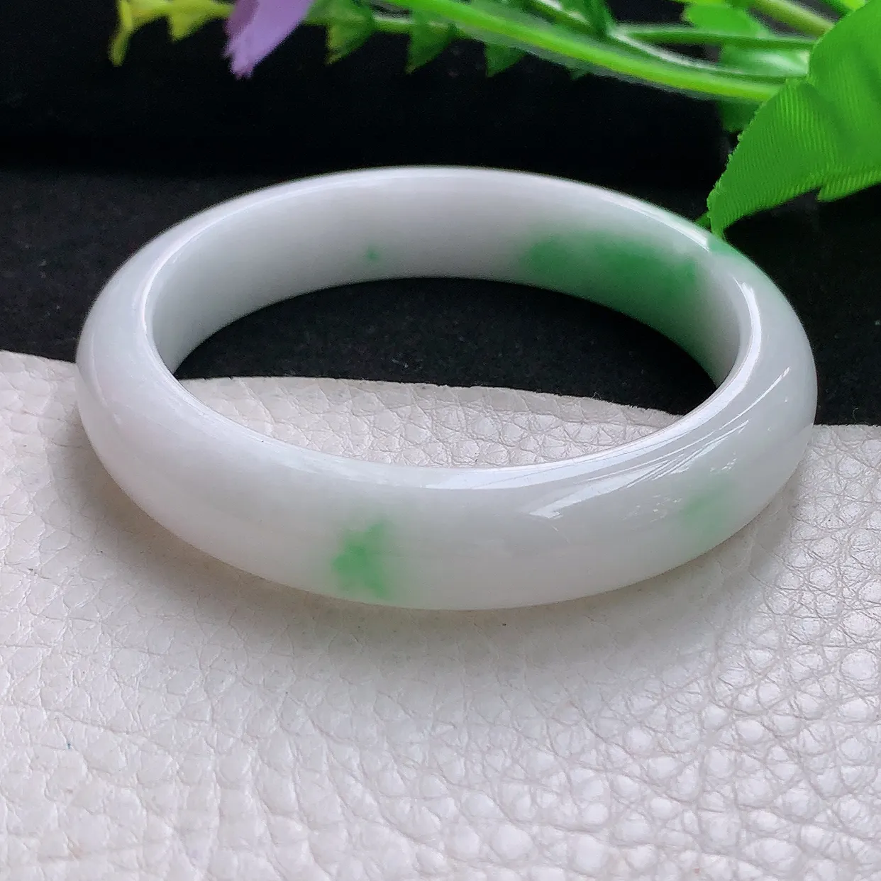 yh自然光58*12.6*7.5平安镯 天然缅甸翡翠飘阳绿宽边珠宝玉手镯 玉手环