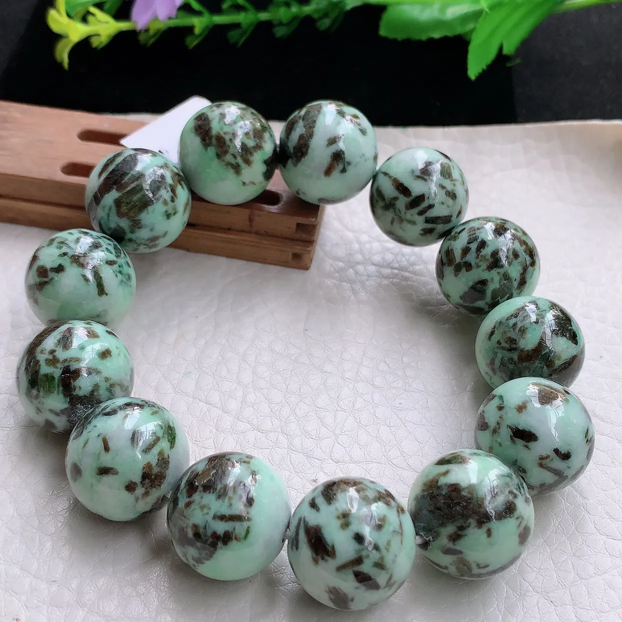 ss自然光18.5mm天然缅甸翡翠飘花大颗粒18.5mm圆珠玉手链 玉手串