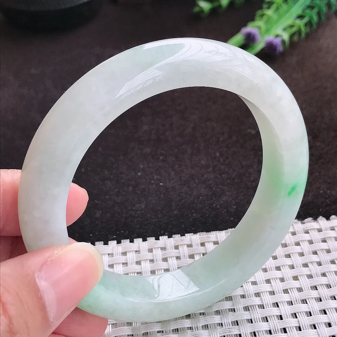 自然光57.8/12.7/9.7老坑冰润起胶冰晴手镯宽边翡翠玉镯手环