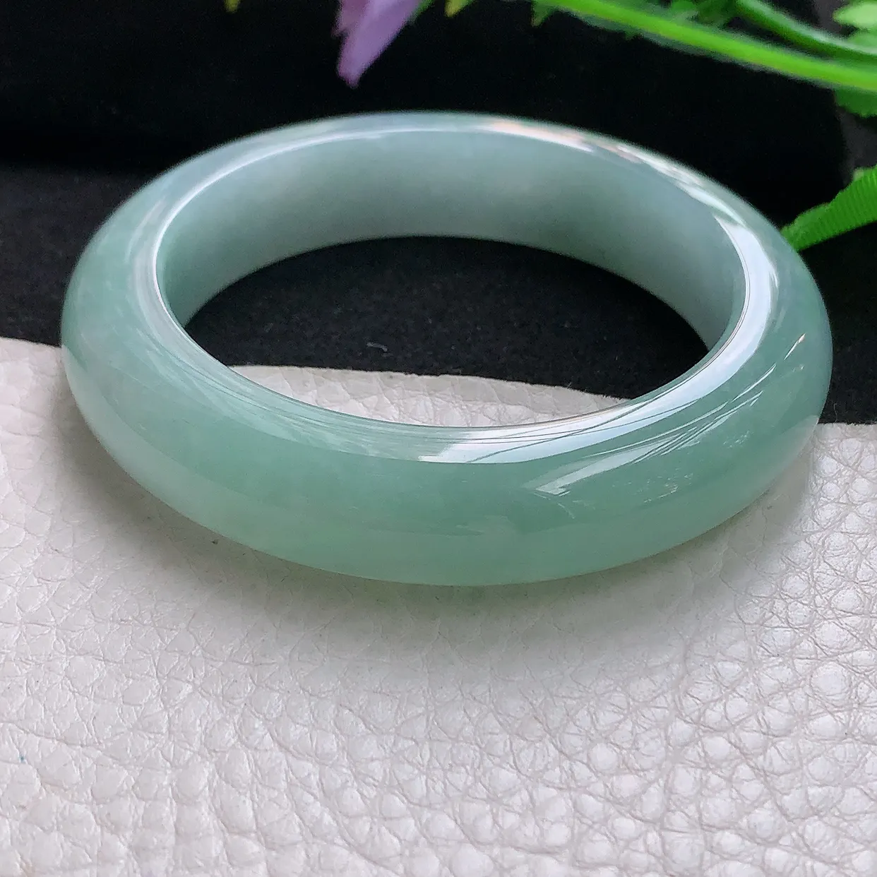 js自然光55.8*13.3*10.2平安镯 天然缅甸翡翠清新厚装正圈珠宝玉手镯