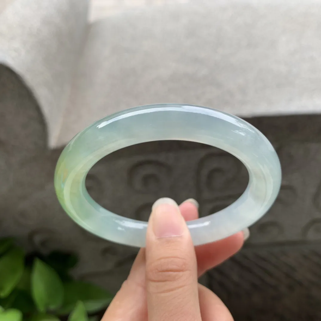 圈口 54.8-9.8  【冰种黄翡圆条手镯】圆条54 55可戴