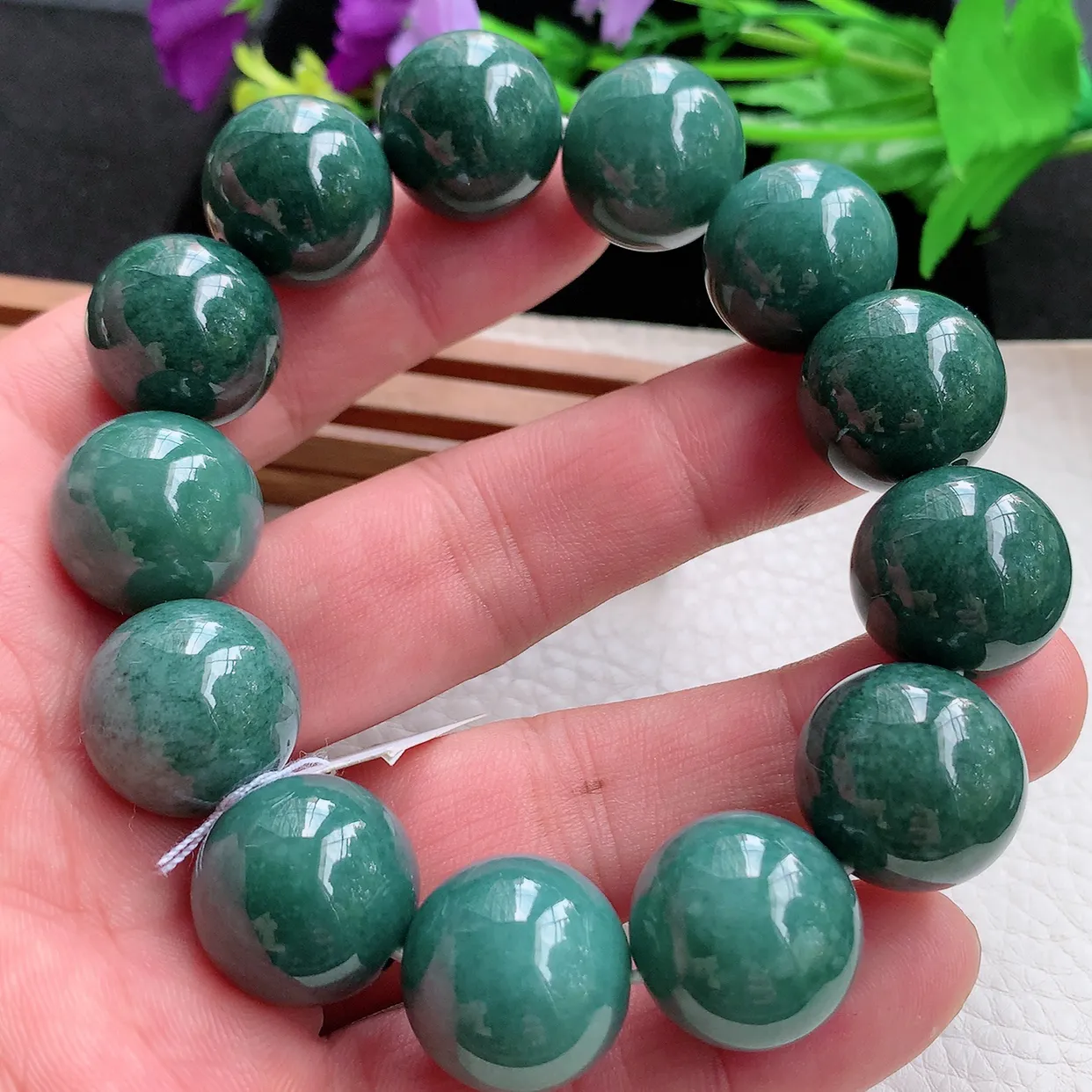 ss自然光17.8mm天然缅甸翡翠蓝韵大颗粒17.8mm圆珠玉手链 玉手串