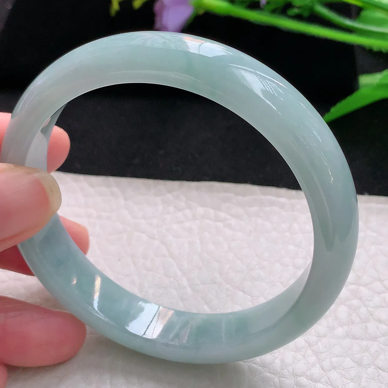 js自然光59*12.8*7.2平安镯 天然缅甸翡翠清韵正圈珠宝玉手镯