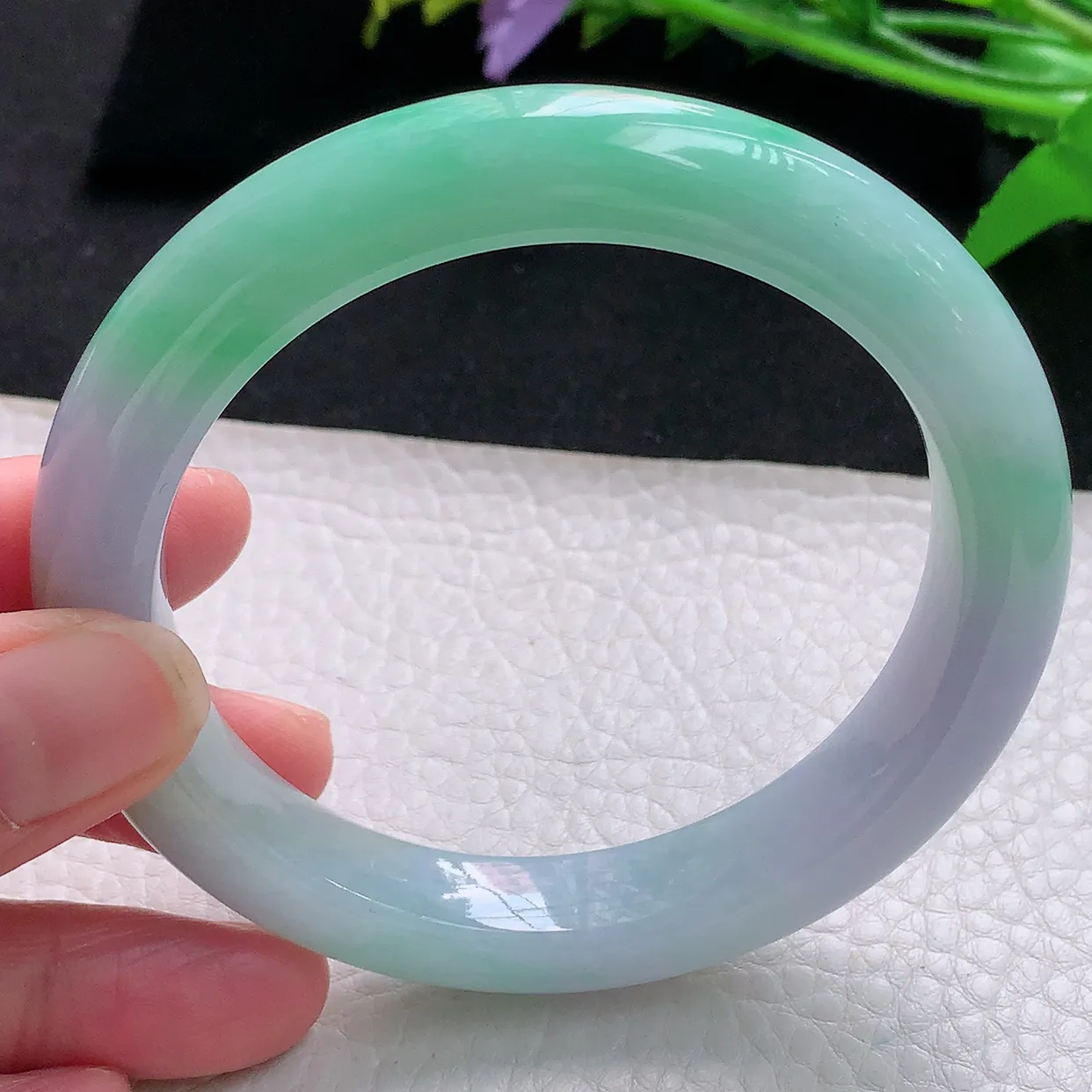 yh大圈口62.5*12.2*9.2平安镯 天然缅甸翡翠春带彩宽边珠宝玉手镯 玉手环