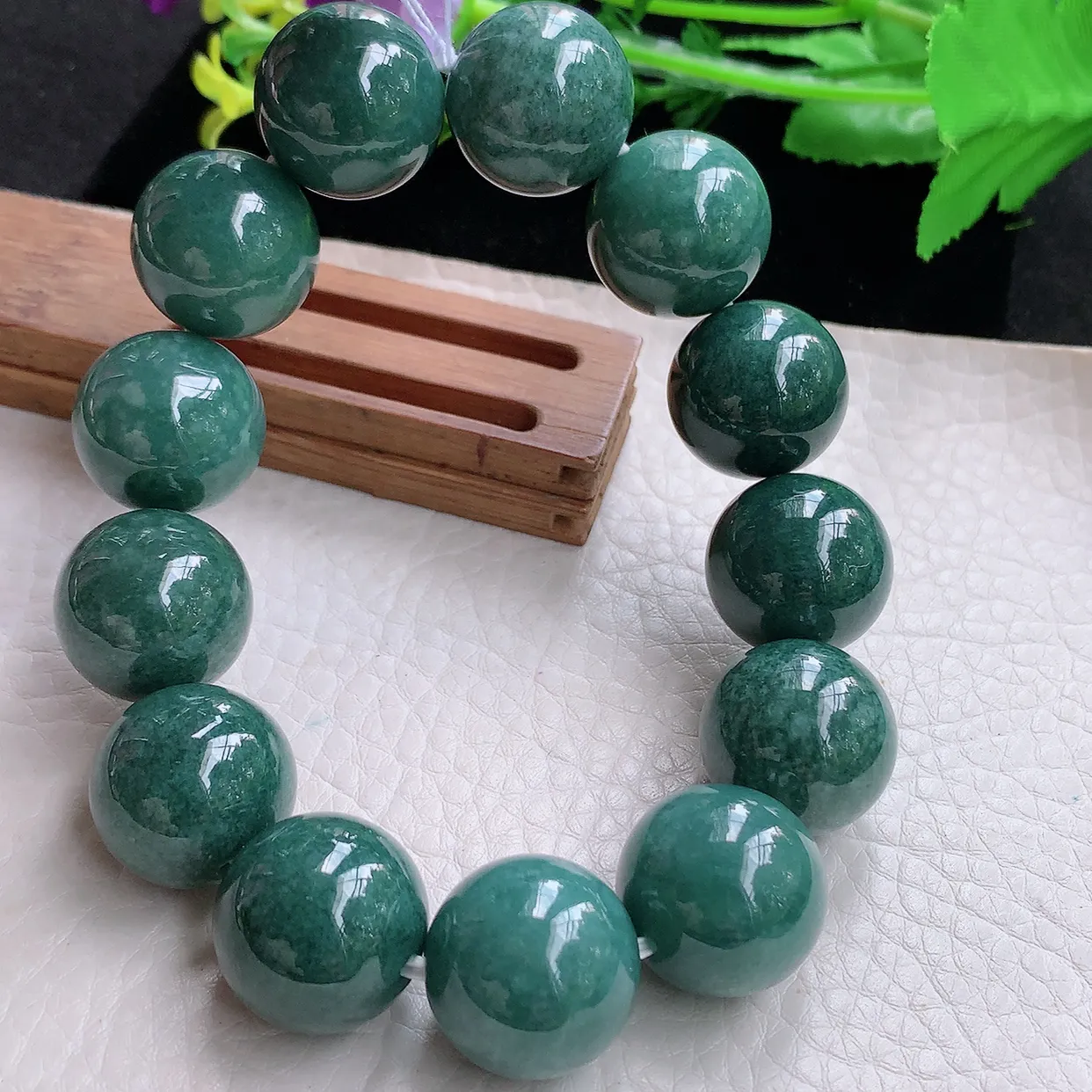 ss自然光17.8mm天然缅甸翡翠蓝韵大颗粒17.8mm圆珠玉手链 玉手串