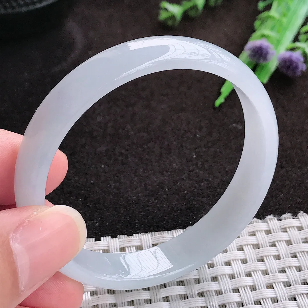 自然光51/11.3/4.8老坑秀气冰润白月光小圈口手镯宽边翡翠玉镯手环