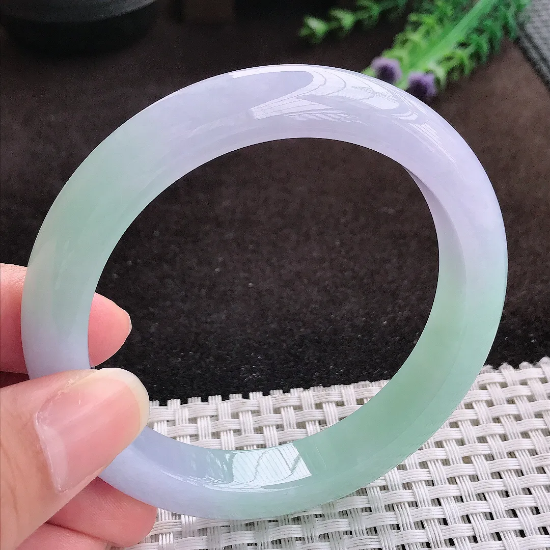 自然光60/11.8/9.2老坑冰胶果冻春带彩手镯宽边翡翠玉镯手环