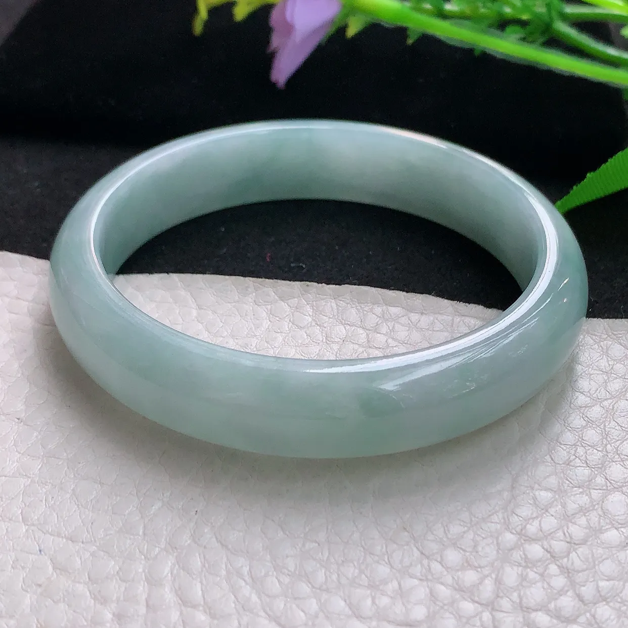 js自然光59*12.8*7.2平安镯 天然缅甸翡翠清韵正圈珠宝玉手镯