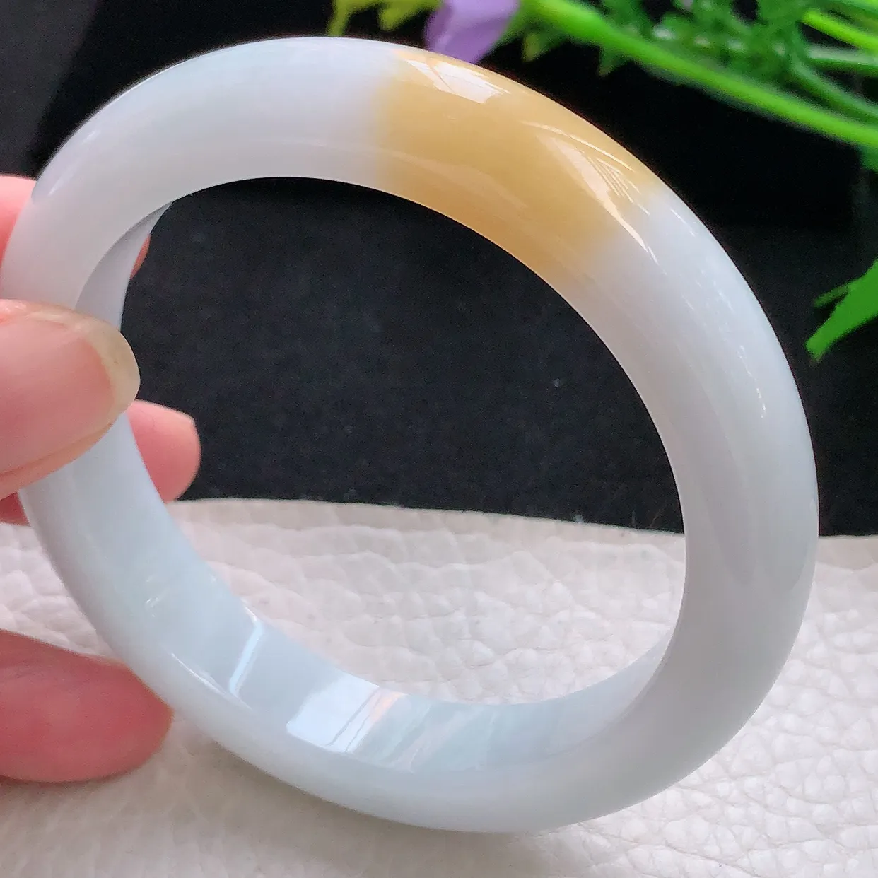 z自然光59.8*12.8*9.2平安镯 天然缅甸翡翠冰双彩宽边珠宝玉手镯 玉手环