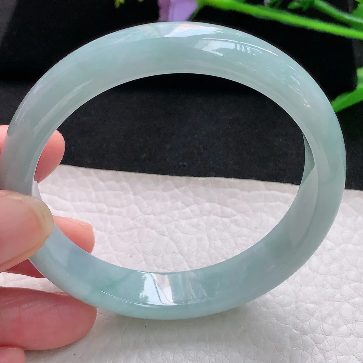 js自然光59*12.8*7.2平安镯 天然缅甸翡翠清韵正圈珠宝玉手镯