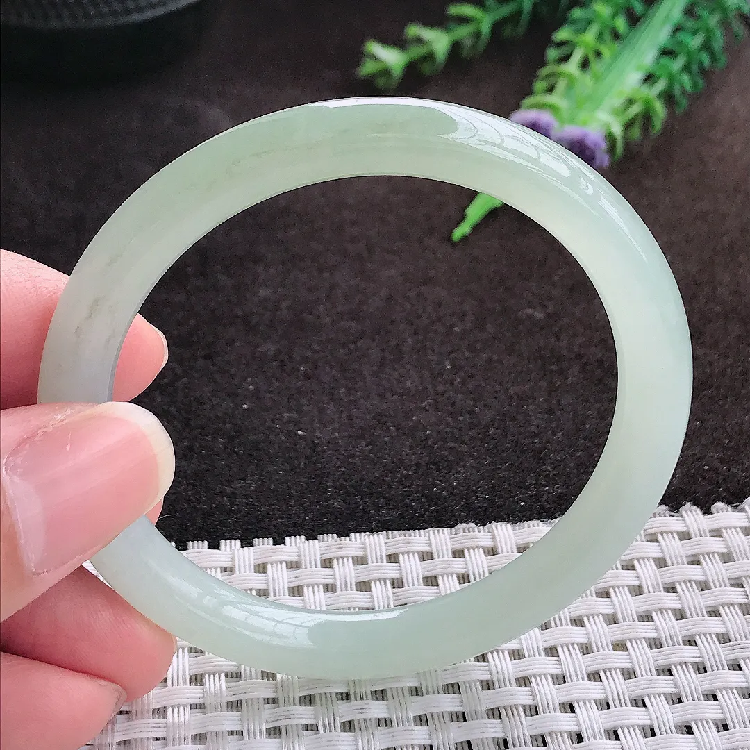 自然光53.5/7.6老坑冰润起胶冰晴叮当手镯圆条翡翠玉镯手环