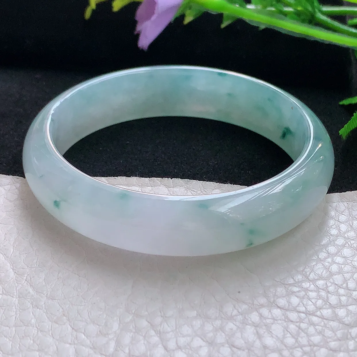 jm自然光56*13.5*6.6平安镯 天然缅甸翡翠冰飘花正圈珠宝玉手镯 美人镯