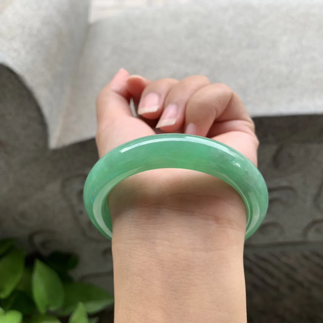 圈口54.2-12.2-8.7【满绿正圈手镯】正圈54 55可戴