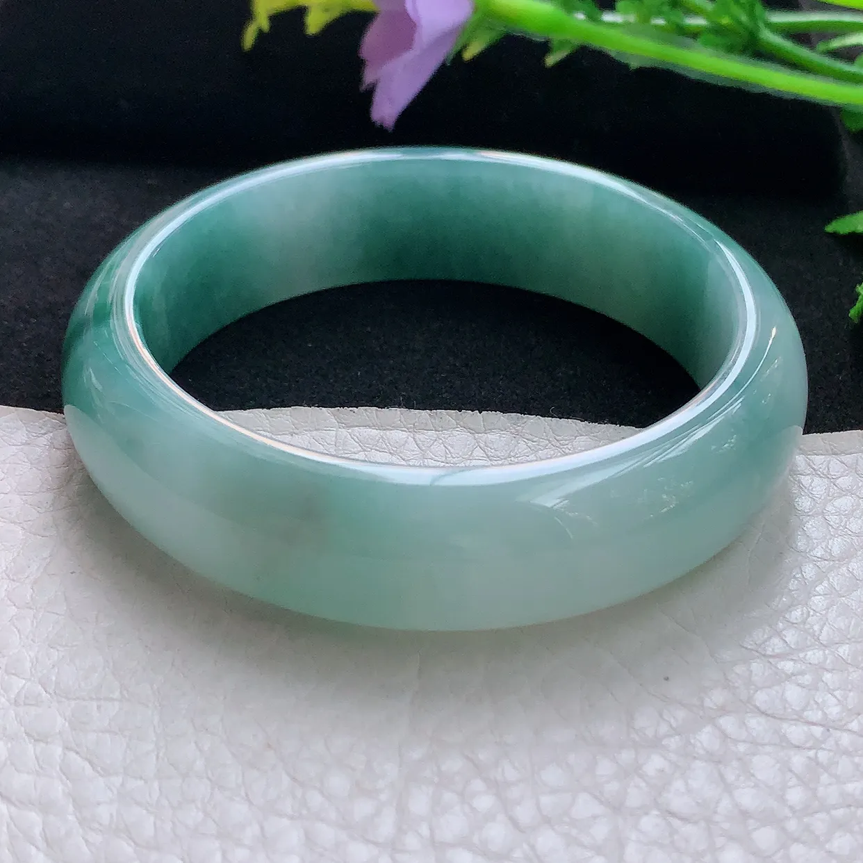 jm自然光56*15.3*8轮胎镯 天然缅甸翡翠蓝花厚装正圈珠宝玉手镯 美人镯