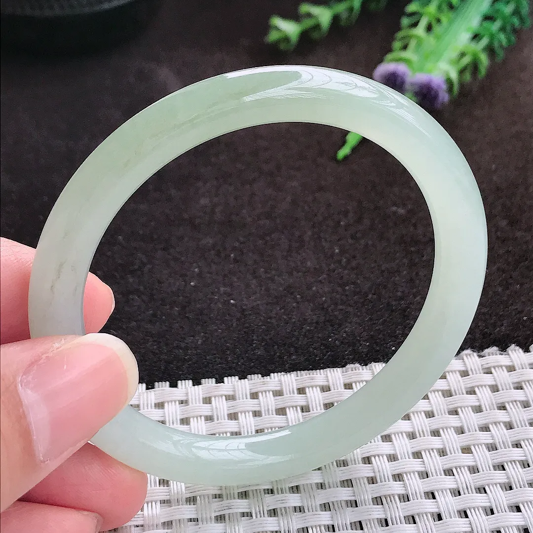 自然光53.5/7.6老坑冰润起胶冰晴叮当手镯圆条翡翠玉镯手环