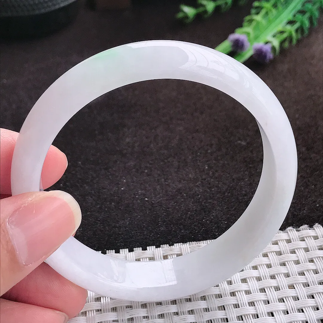 自然光58.5/13.5/7.2老坑冰润水灵飘绿手镯宽边翡翠玉镯手环