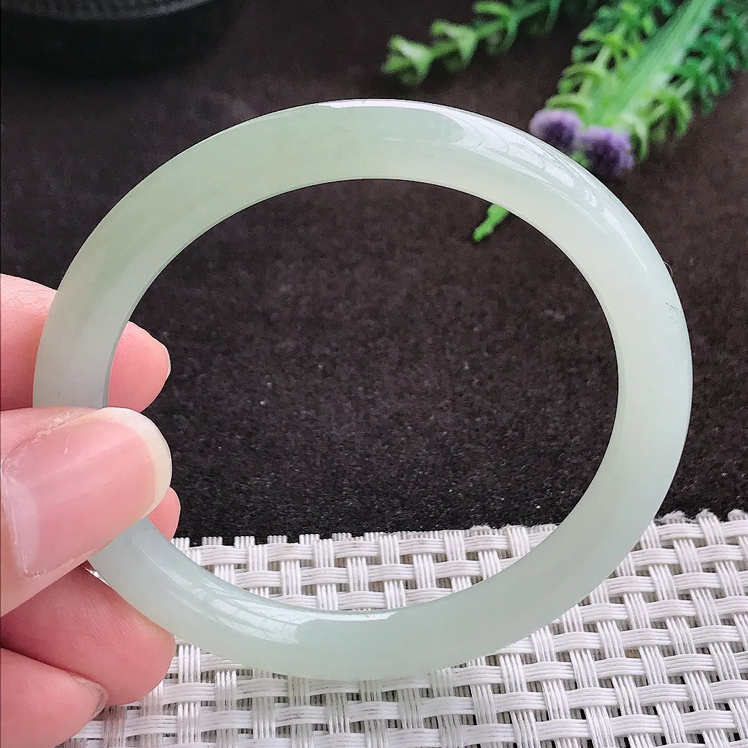 自然光53.5/7.6老坑冰润起胶冰晴叮当手镯圆条翡翠玉镯手环