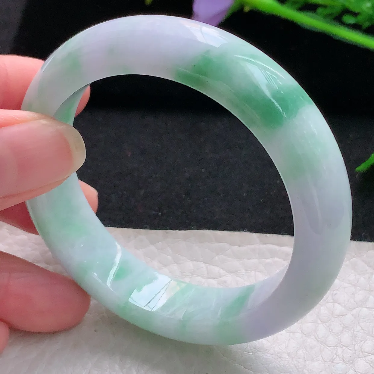 xh小圈口51*13.3*8.3平安镯 天然缅甸翡翠秀气春带彩正圈珠宝玉手镯