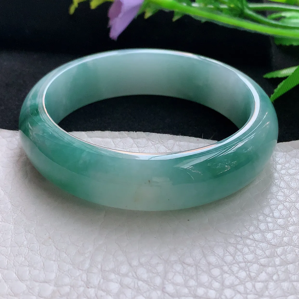 jm自然光56*15.3*8轮胎镯 天然缅甸翡翠蓝花厚装正圈珠宝玉手镯 美人镯