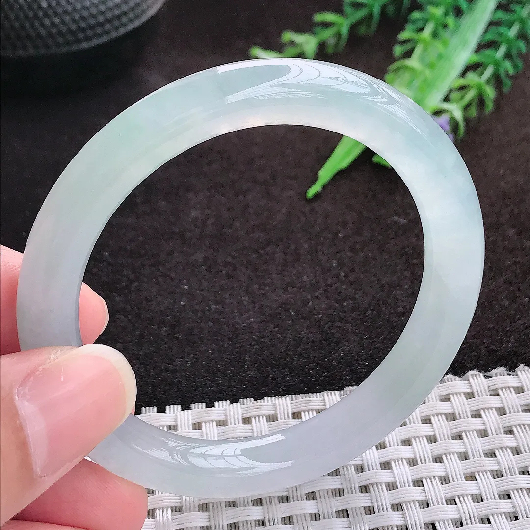 自然光51.5/8.6老坑冰透果冻胶冰晴圆条手镯翡翠玉镯手环小圈口