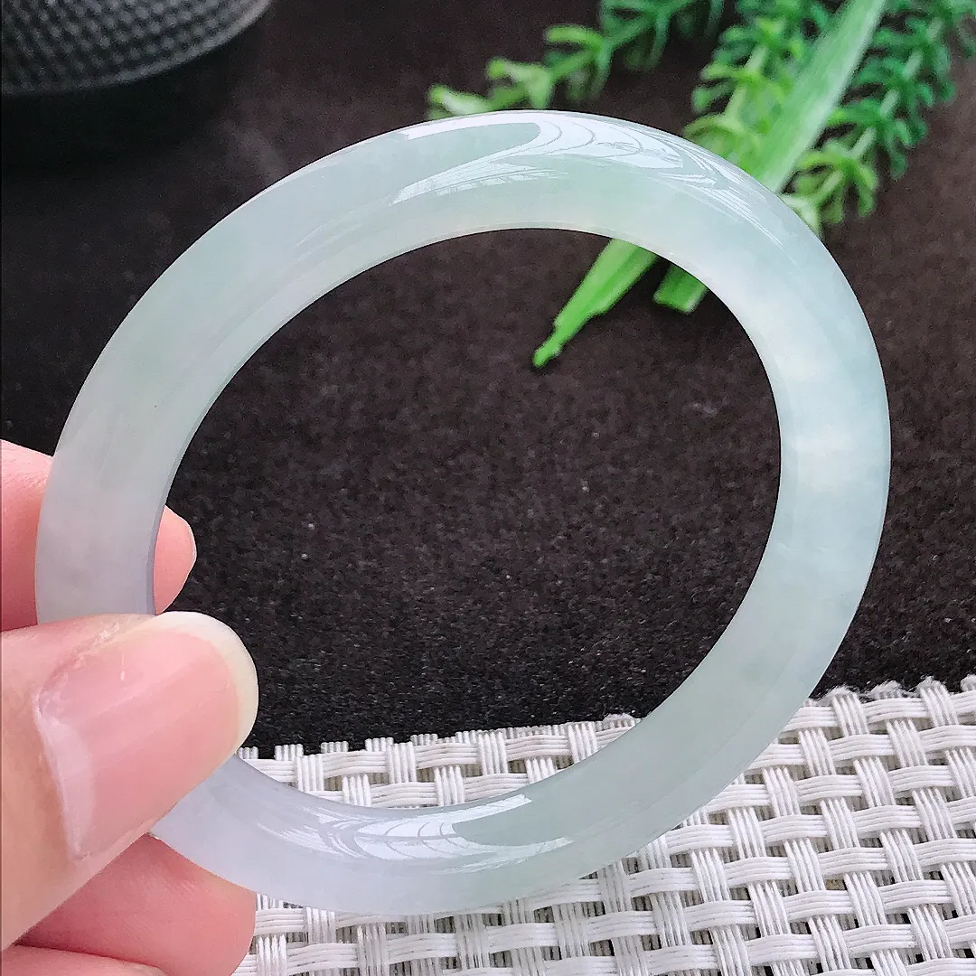 自然光51.5/8.6老坑冰透果冻胶冰晴圆条手镯翡翠玉镯手环小圈口