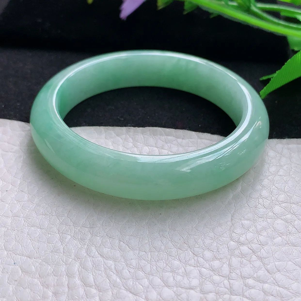 qn自然光54.5*12.2*8.5平安镯 天然缅甸翡翠甜绿宽边玉手镯 玉手环